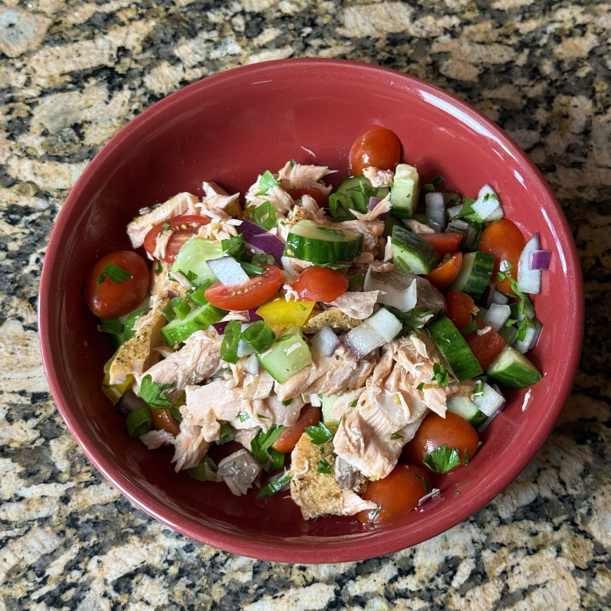 Fresh salmon salad, prepared by Doble Culinary